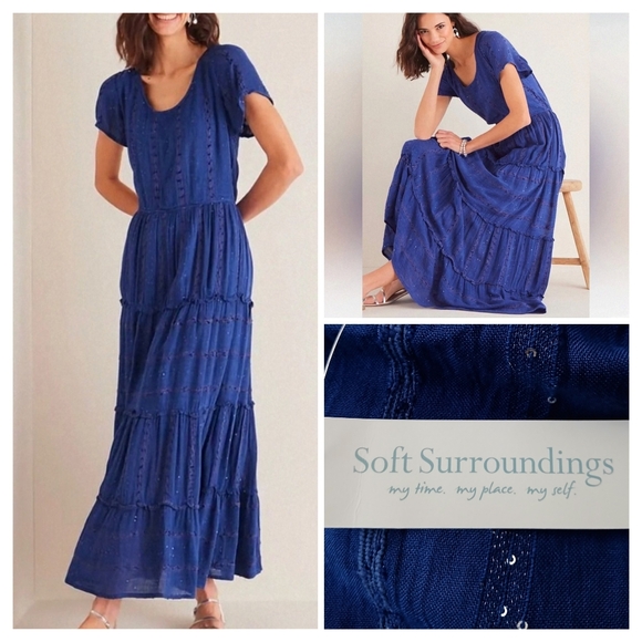 Soft Surroundings Dresses & Skirts - NWT Soft Surroundings Dress 3X Kara Shimmer Maxi Blue Sequin Tiered Lined